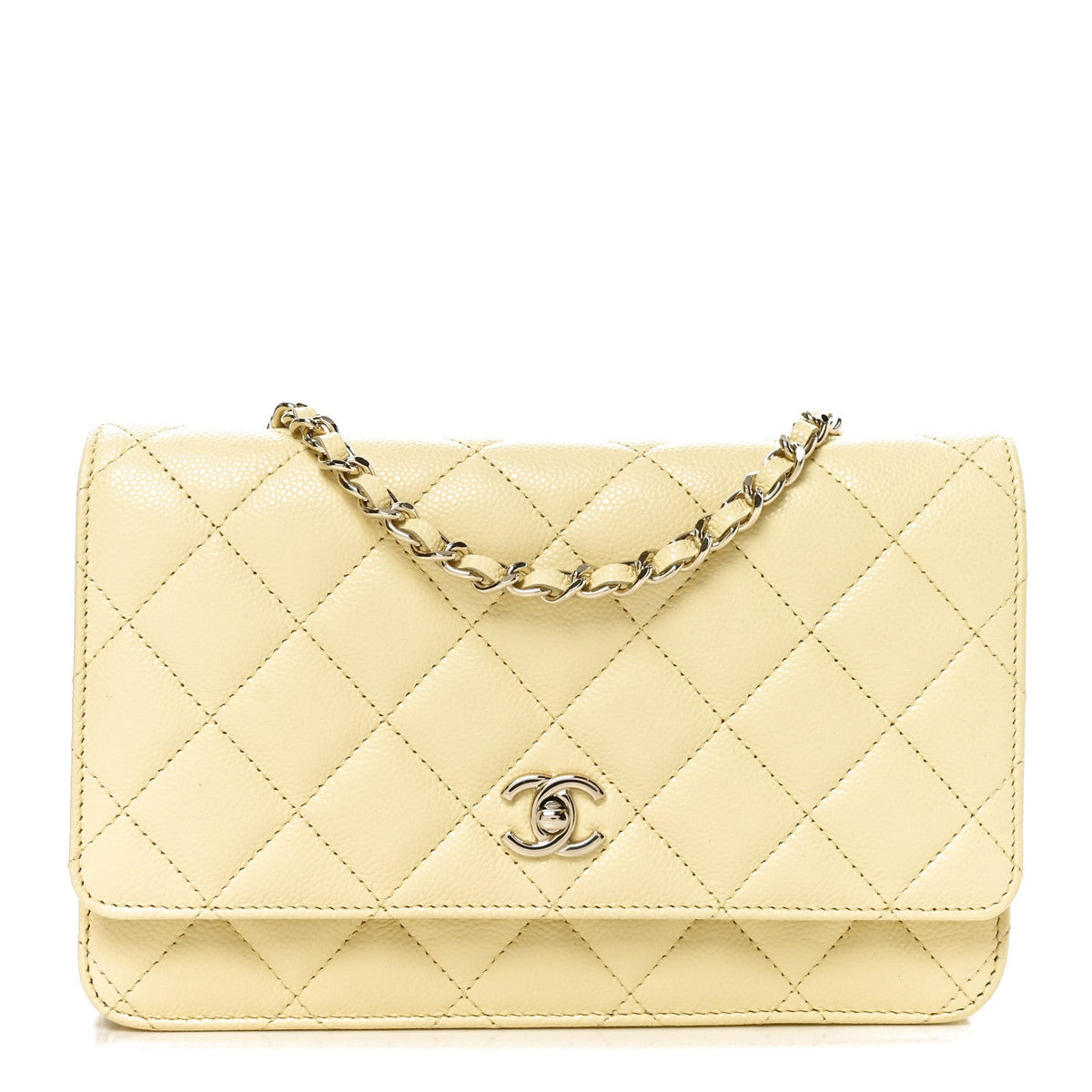 Caviar Quilted CC Turnlock Wallet On Chain WOC Light Yellow wholesalehk.shop