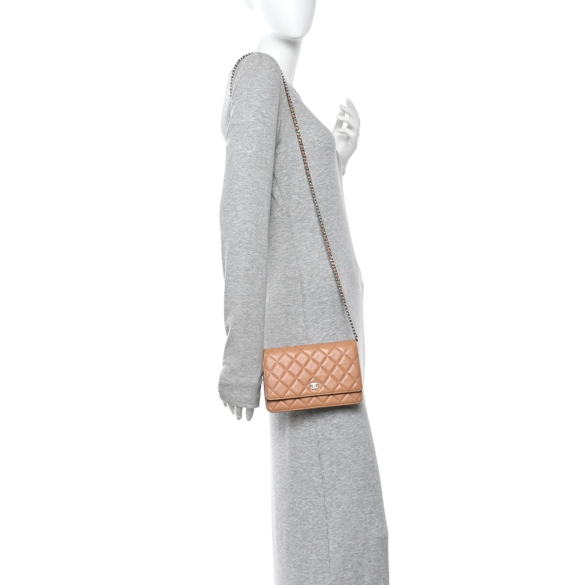 Caviar Quilted Wallet on Chain WOC Beige wholesalehk.shop