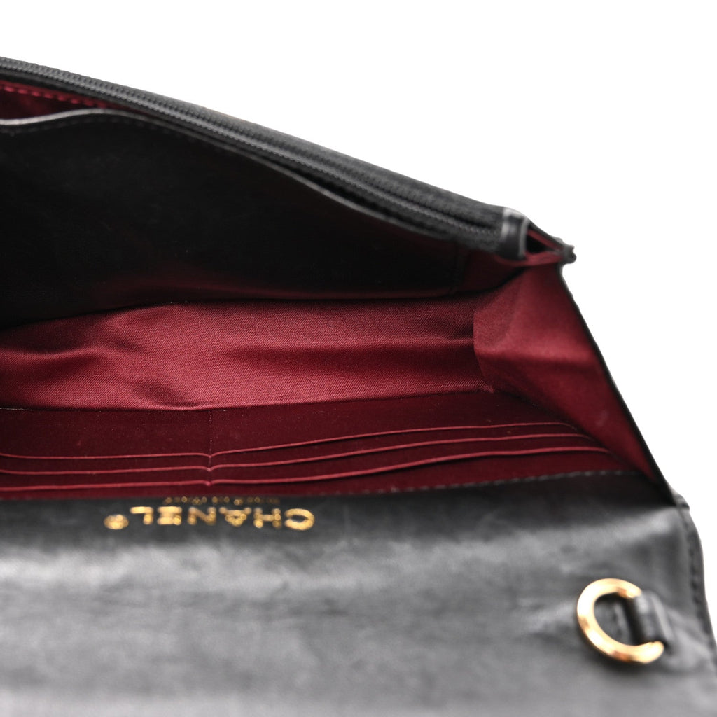 Lambskin Quilted Golden Class Wallet on Chain WOC Black wholesalehk.shop