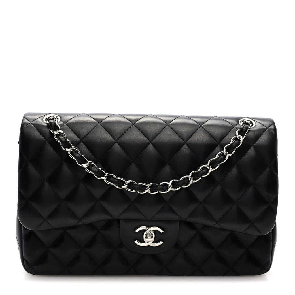 Lambskin Quilted Jumbo Double Flap Black wholesalehk.shop