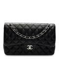Lambskin Quilted Jumbo Double Flap Black wholesalehk.shop