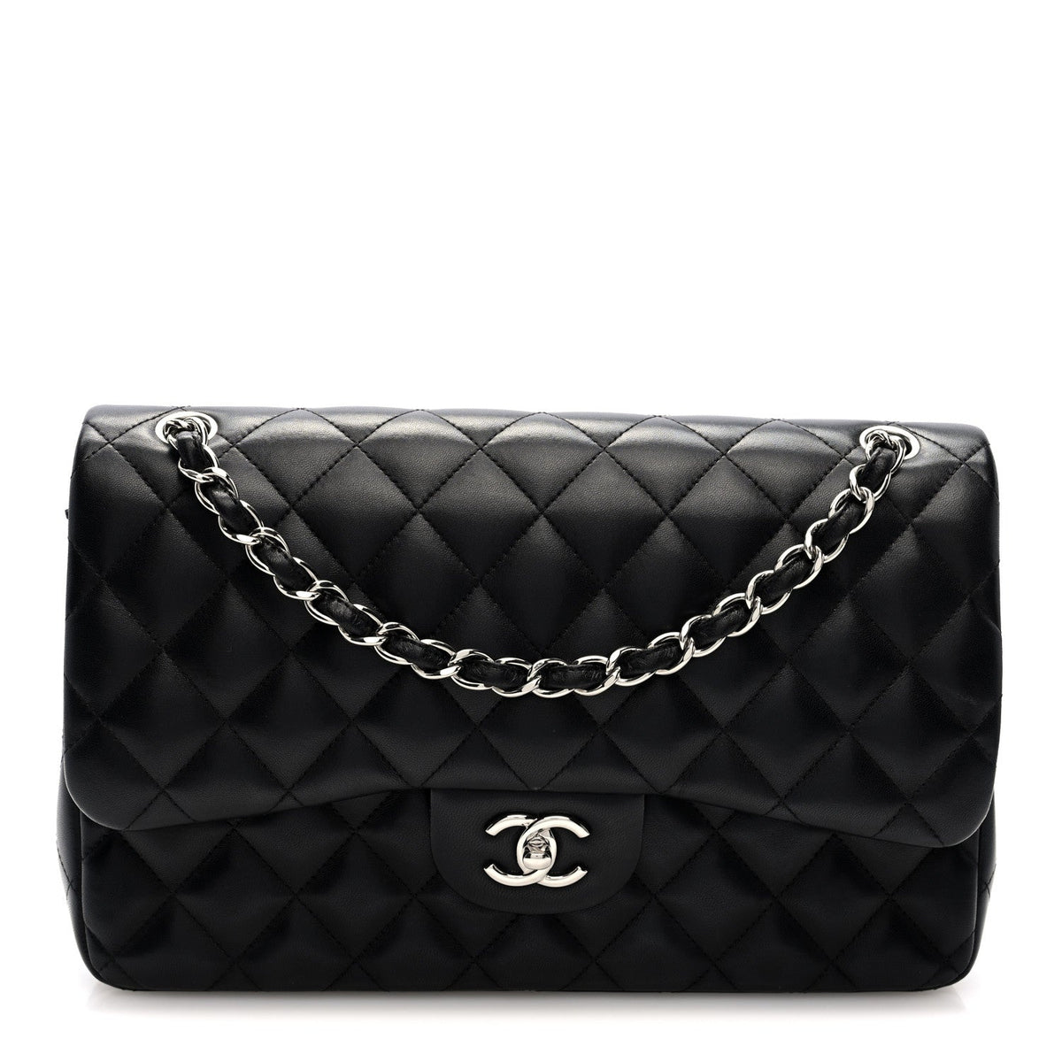 Lambskin Quilted Jumbo Double Flap Black wholesalehk.shop