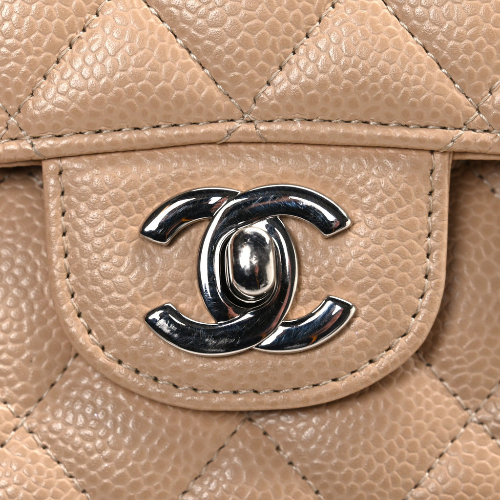 Caviar Quilted Medium Double Flap Beige wholesalehk.shop