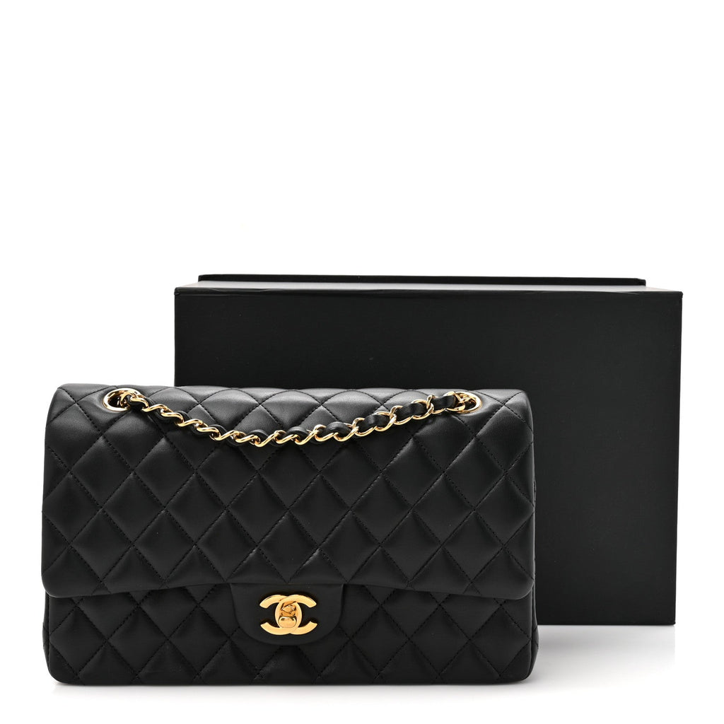Lambskin Quilted Small Double Flap Black wholesalehk.shop
