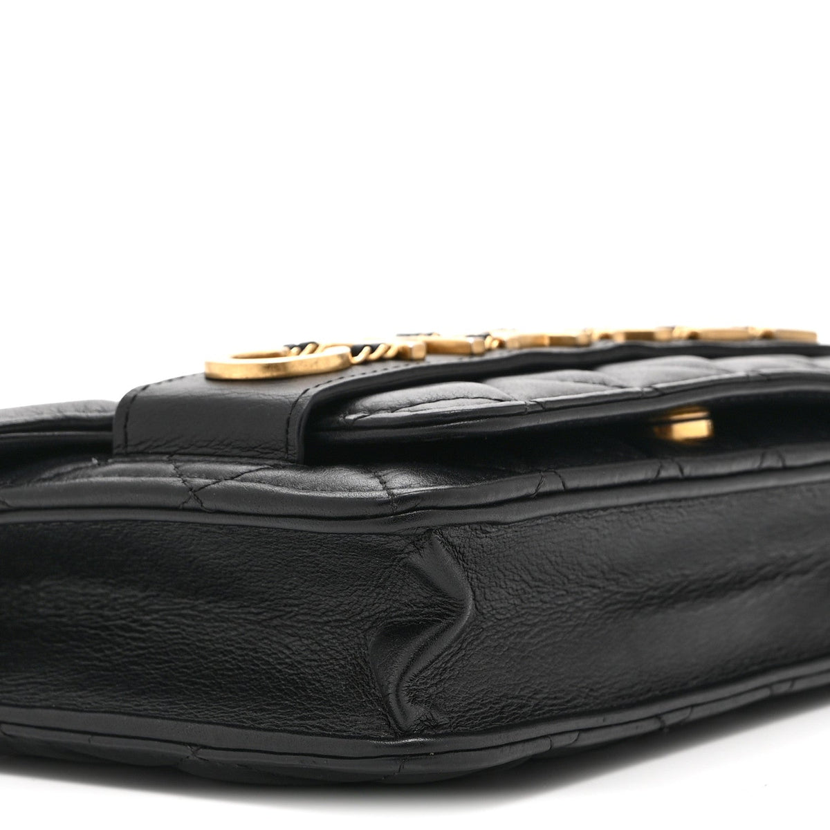 Calfskin Quilted Enchained Wallet On Chain WOC Black wholesalehk.shop