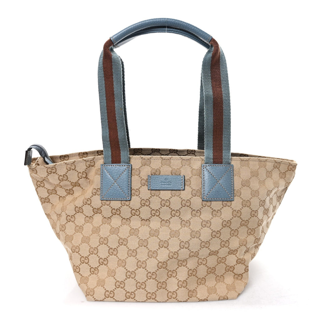 GG Monogram Medium Web Handle Bucket Tote Blue wholesalehk.shop