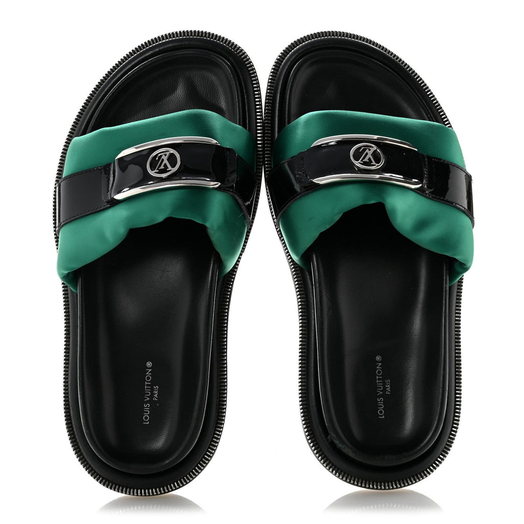 Satin Pool Pillow Flat Comfort Mule 38 Green Black £¨ Direct shipment via from wholesalehk.shop