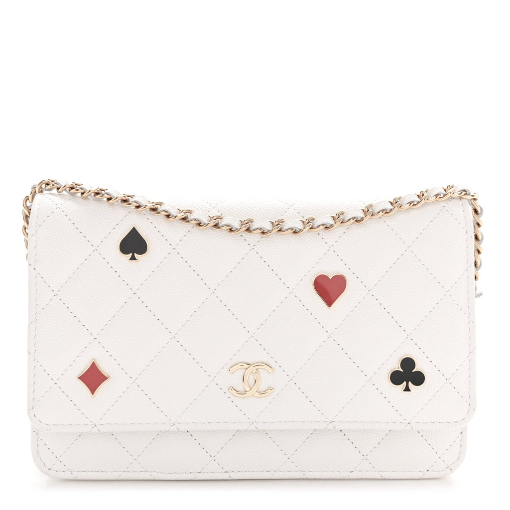 Caviar Quilted Enamel Coco Casino Wallet On Chain WOC White wholesalehk.shop