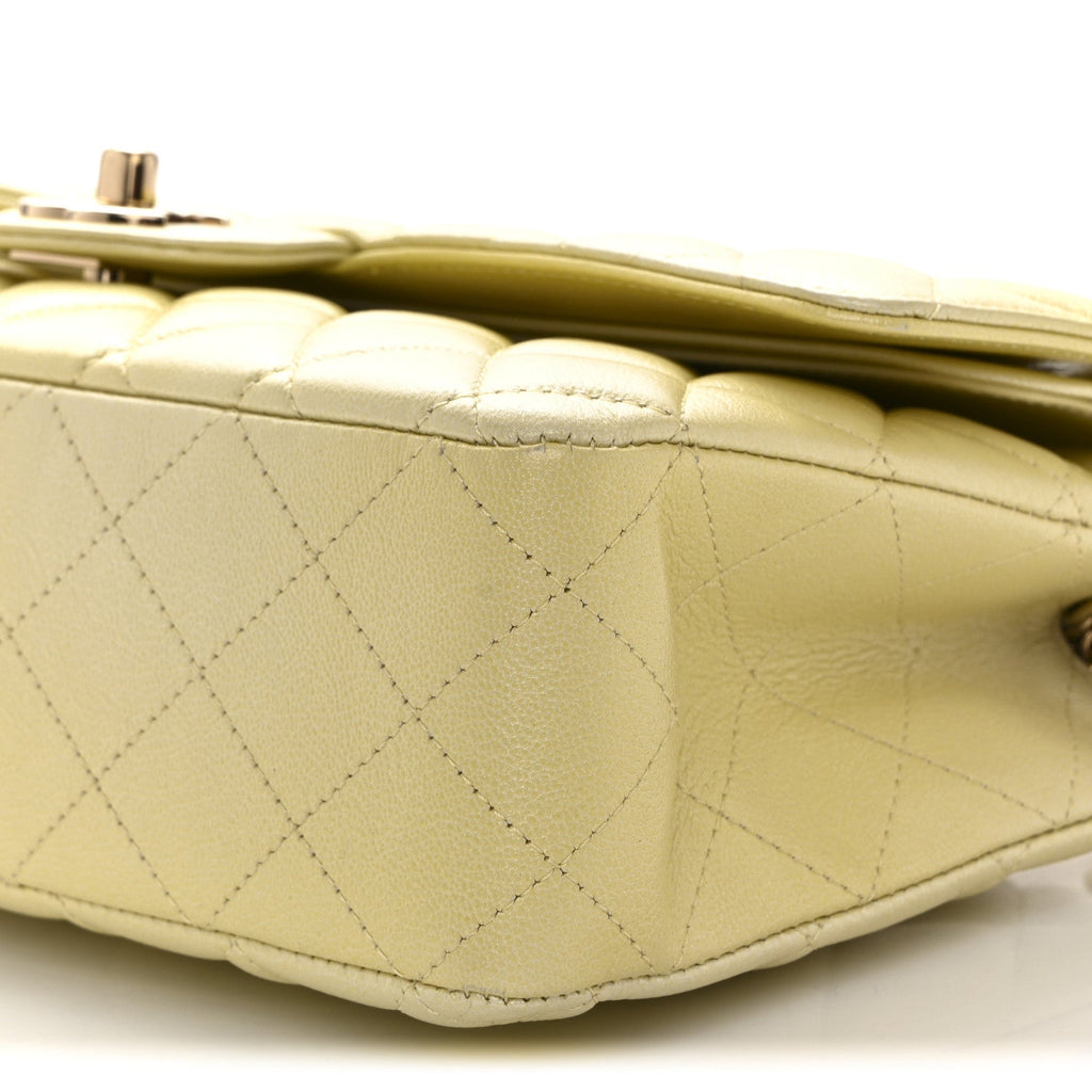 Cloudy Pearly Goatskin Quilted Medium Double Flap Light Yellow wholesalehk.shop