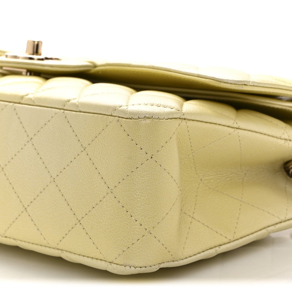 Cloudy Pearly Goatskin Quilted Medium Double Flap Light Yellow wholesalehk.shop