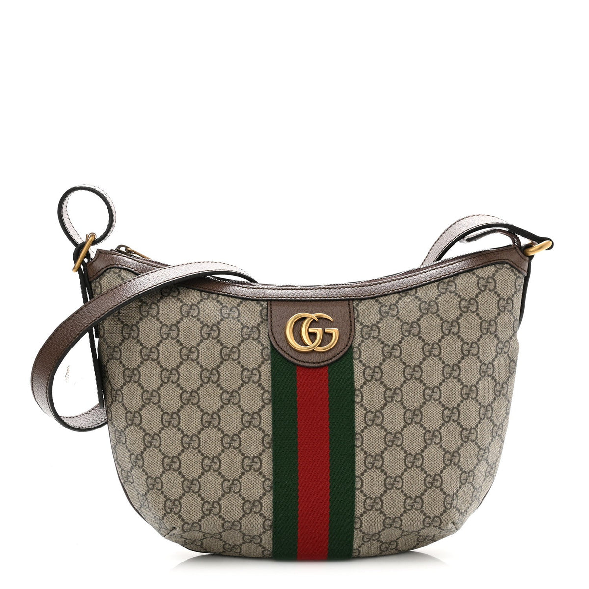 GG Supreme Monogram Web Small Ophidia Half Moon Hobo Brown wholesalehk.shop