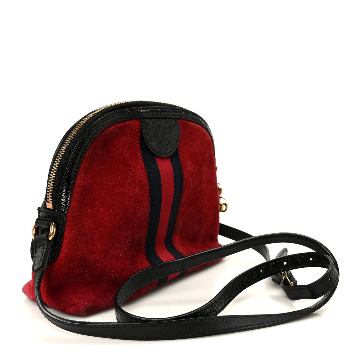 Suede Patent Web GG Small Ophidia Dome Shoulder Bag Hibiscus Red wholesalehk.shop