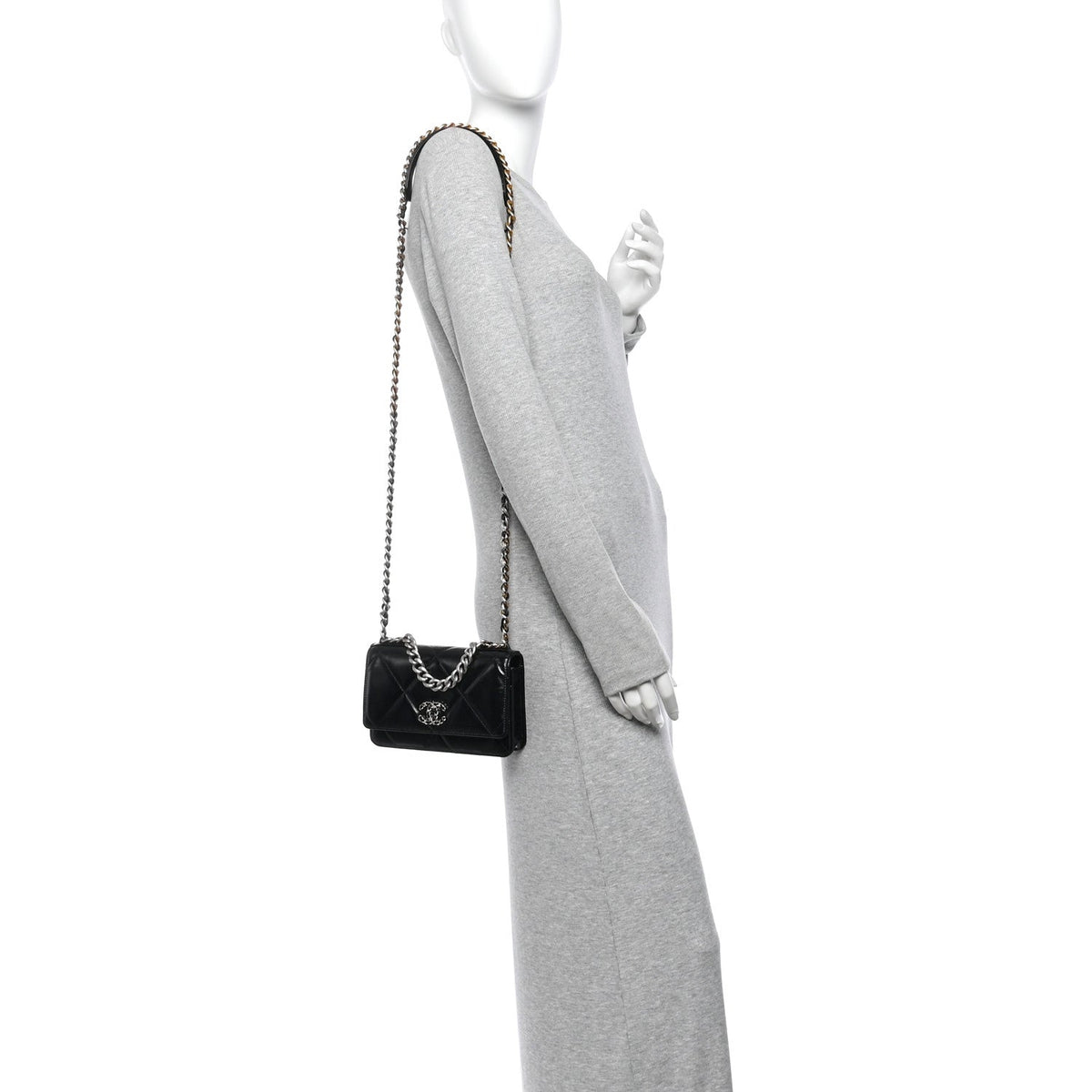 Shiny Crumpled Calfskin Quilted Chanel 19 Wallet On Chain WOC Black wholesalehk.shop
