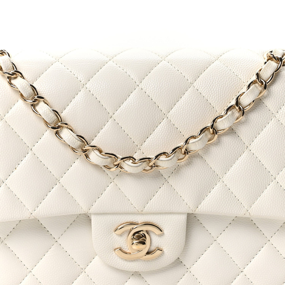 Caviar Quilted Medium Double Flap White wholesalehk.shop