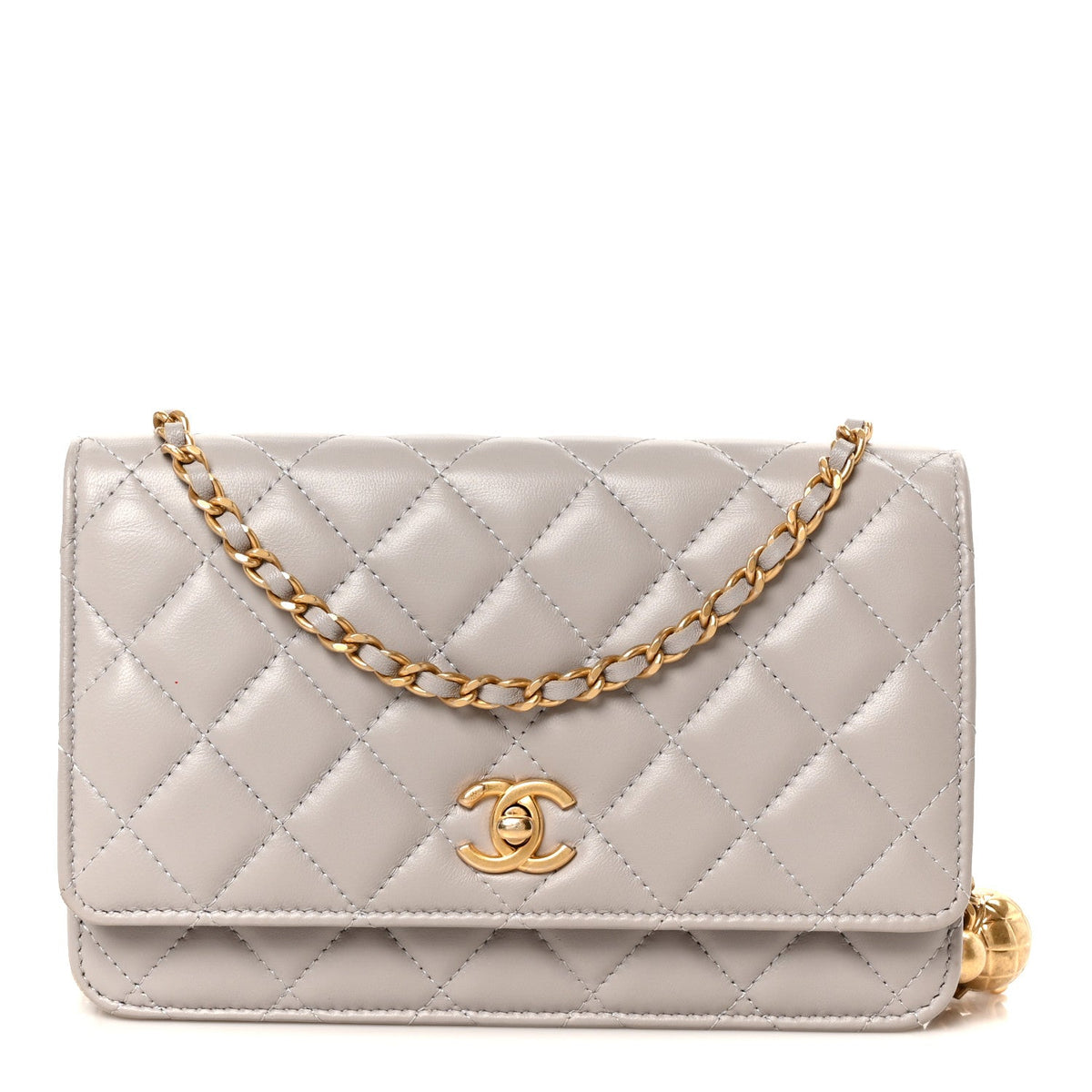 Lambskin Quilted CC Pearl Crush Wallet on Chain WOC Grey wholesalehk.shop