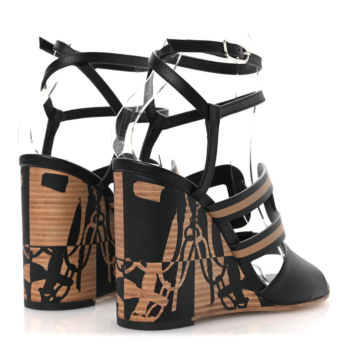 Calfskin Klara 100 Wedge Sandals 35 Black Natural wholesalehk.shop