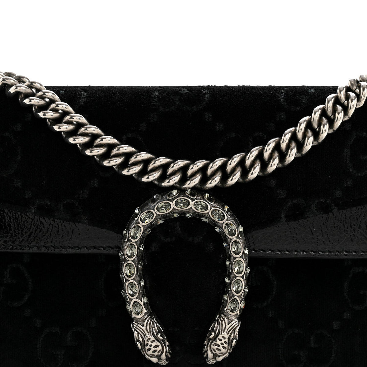Velvet Skipper Crystal GG Monogram Small Dionysus Shoulder Bag Black Black Diamond wholesalehk.shop