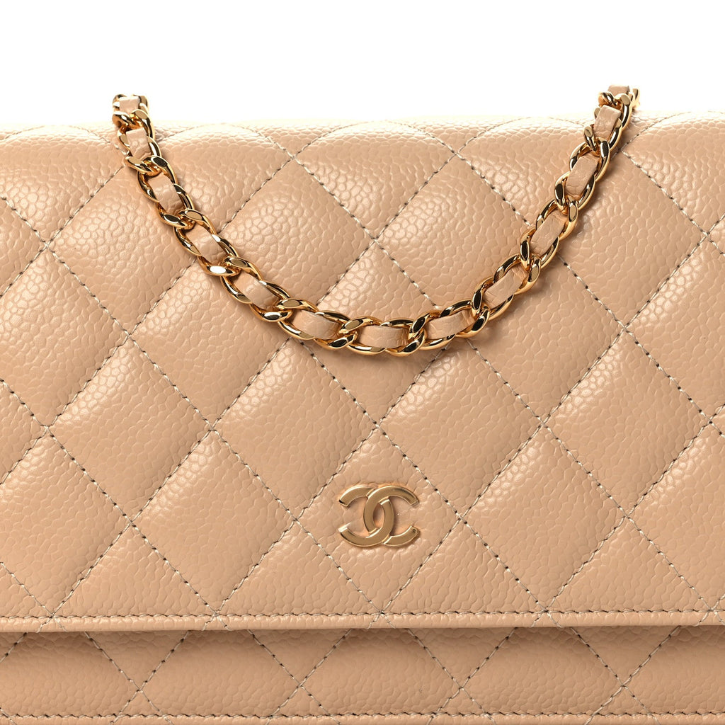 Caviar Quilted Wallet on Chain WOC Beige wholesalehk.shop