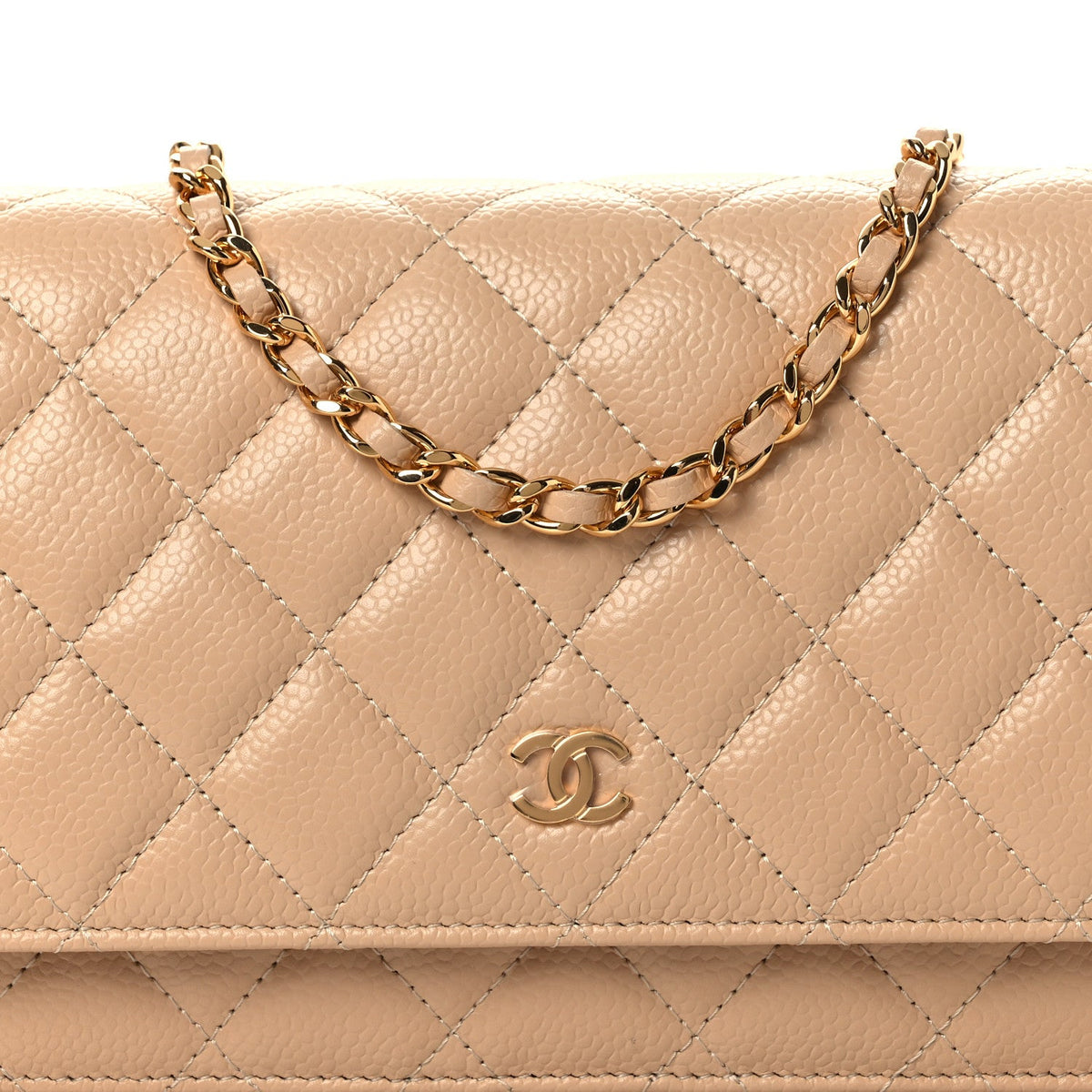 Caviar Quilted Wallet on Chain WOC Beige wholesalehk.shop