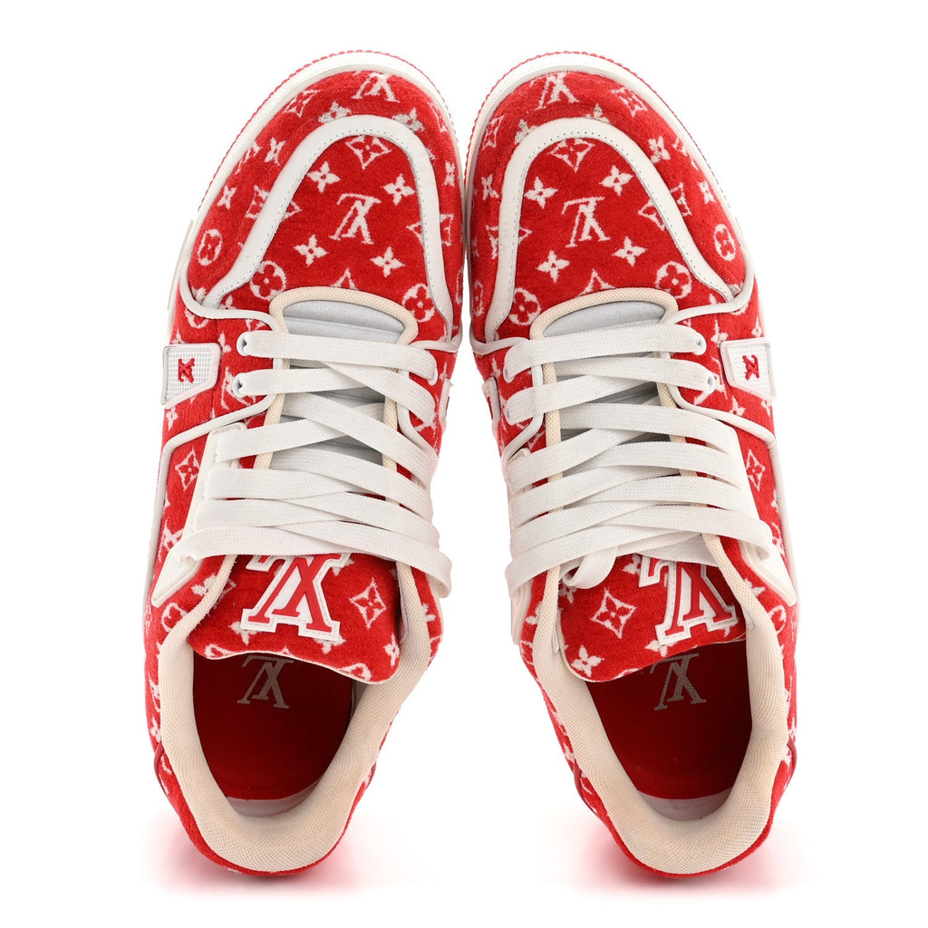 Jacquard Velvet Monogram Mens LV Trainer Sneakers 8 Red £¨ Direct shipment via from wholesalehk.shop