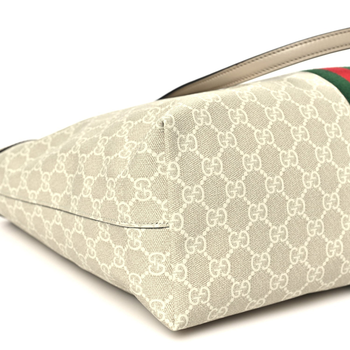 GG Supreme Monogram Textured Dollar Calfskin Web Medium Ophidia Shopping Tote Beige Mystic White Oatmeal wholesalehk.shop