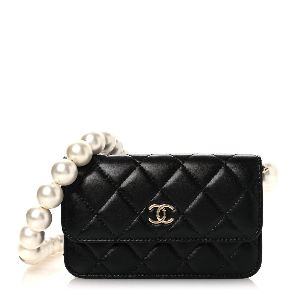 Calfskin Quilted Mini Maxi Pearls Wallet On Chain WOC Black wholesalehk.shop