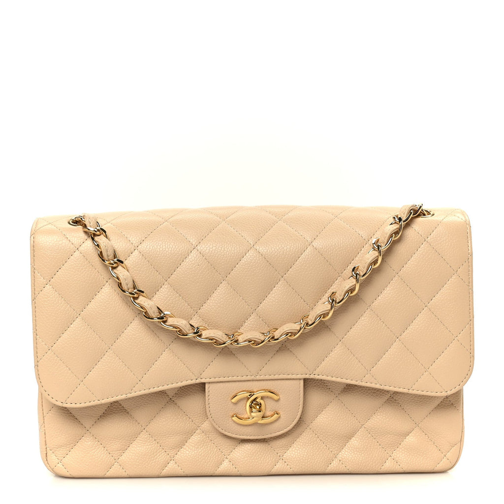 Caviar Quilted Jumbo Double Flap Beige wholesalehk.shop