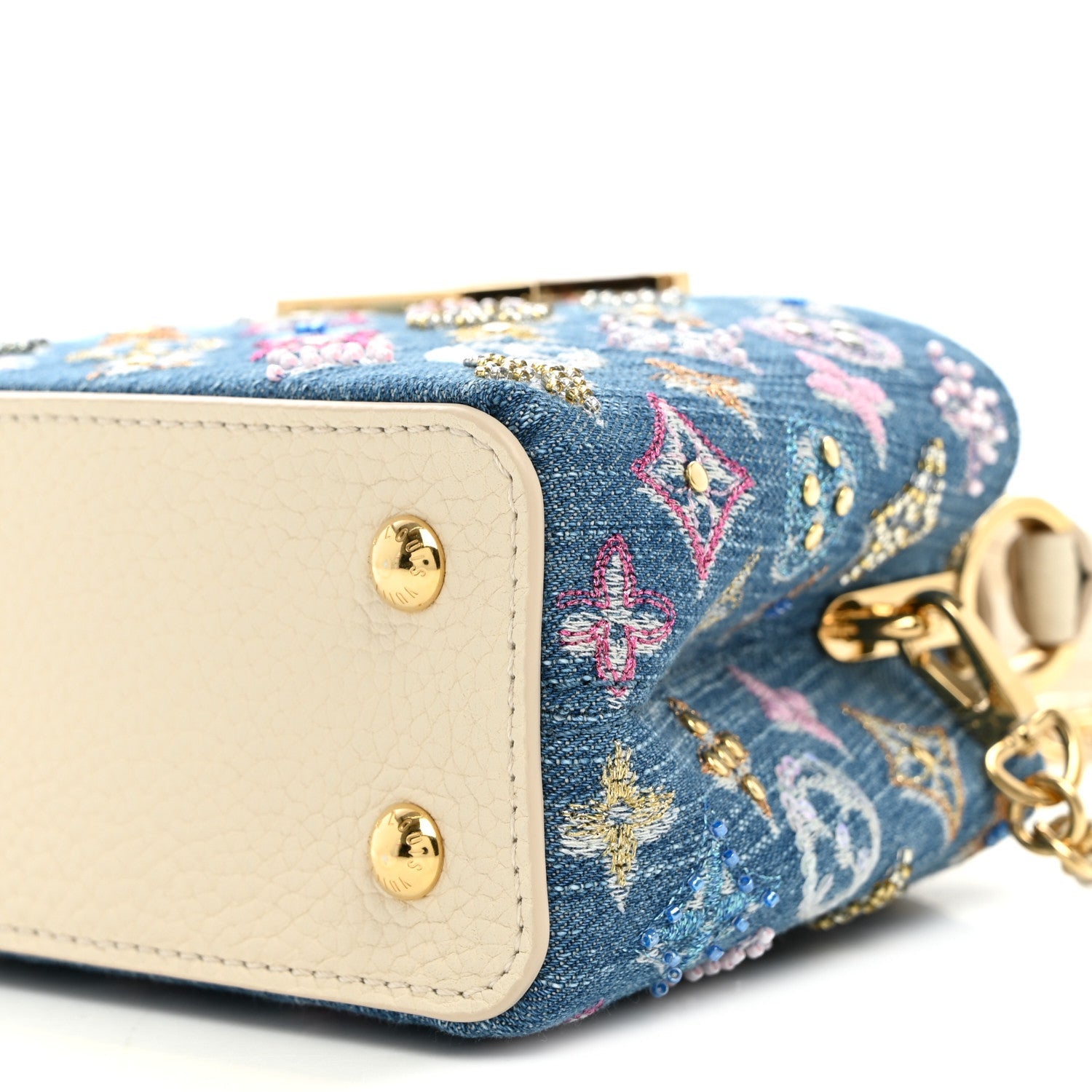 Denim Lurex Beaded Calfskin Capucines Mini Blue Cream £¨ Direct shipment via from wholesalehk.shop