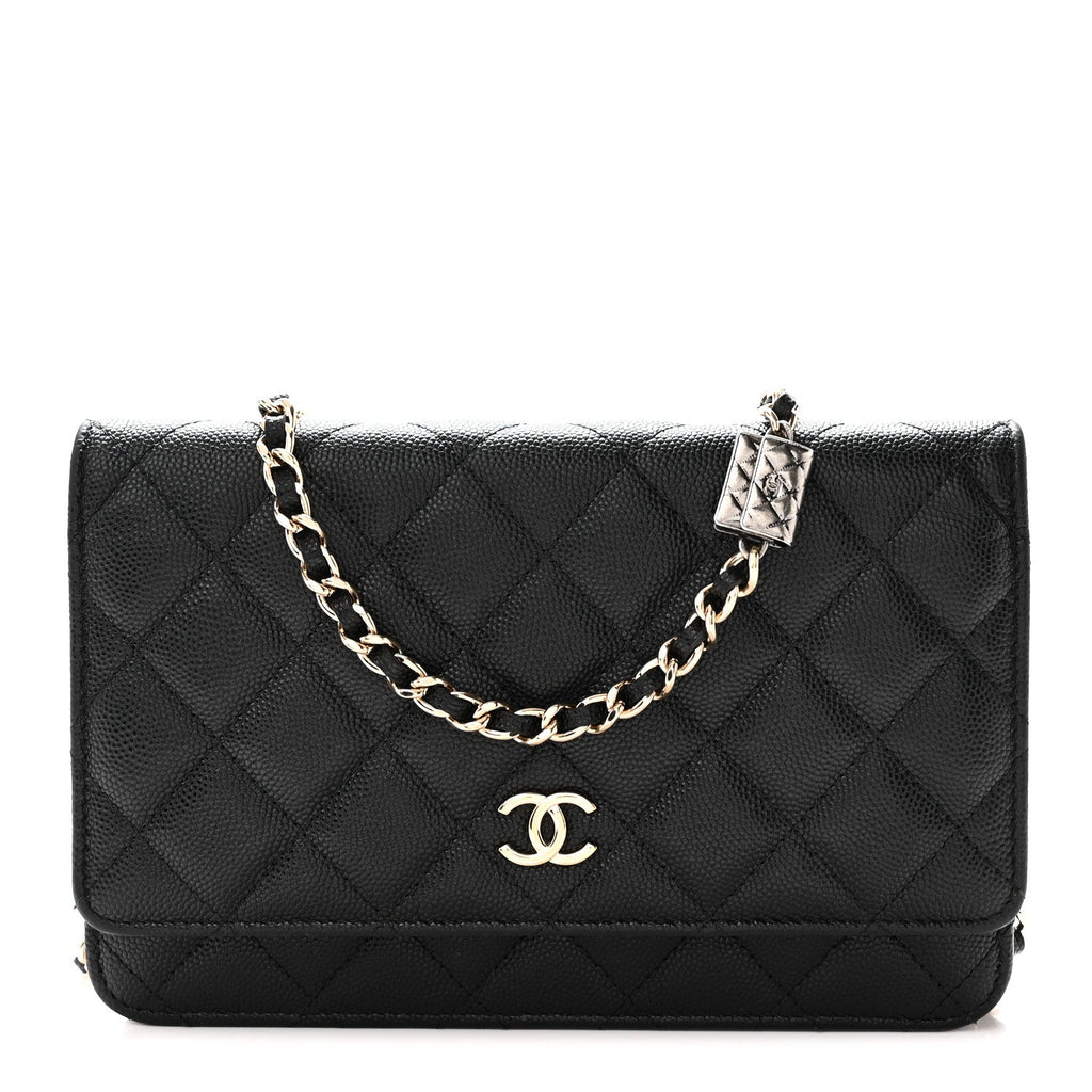 Caviar Quilted Wallet With Charms On Chain WOC Black wholesalehk.shop