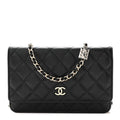 Caviar Quilted Wallet With Charms On Chain WOC Black wholesalehk.shop