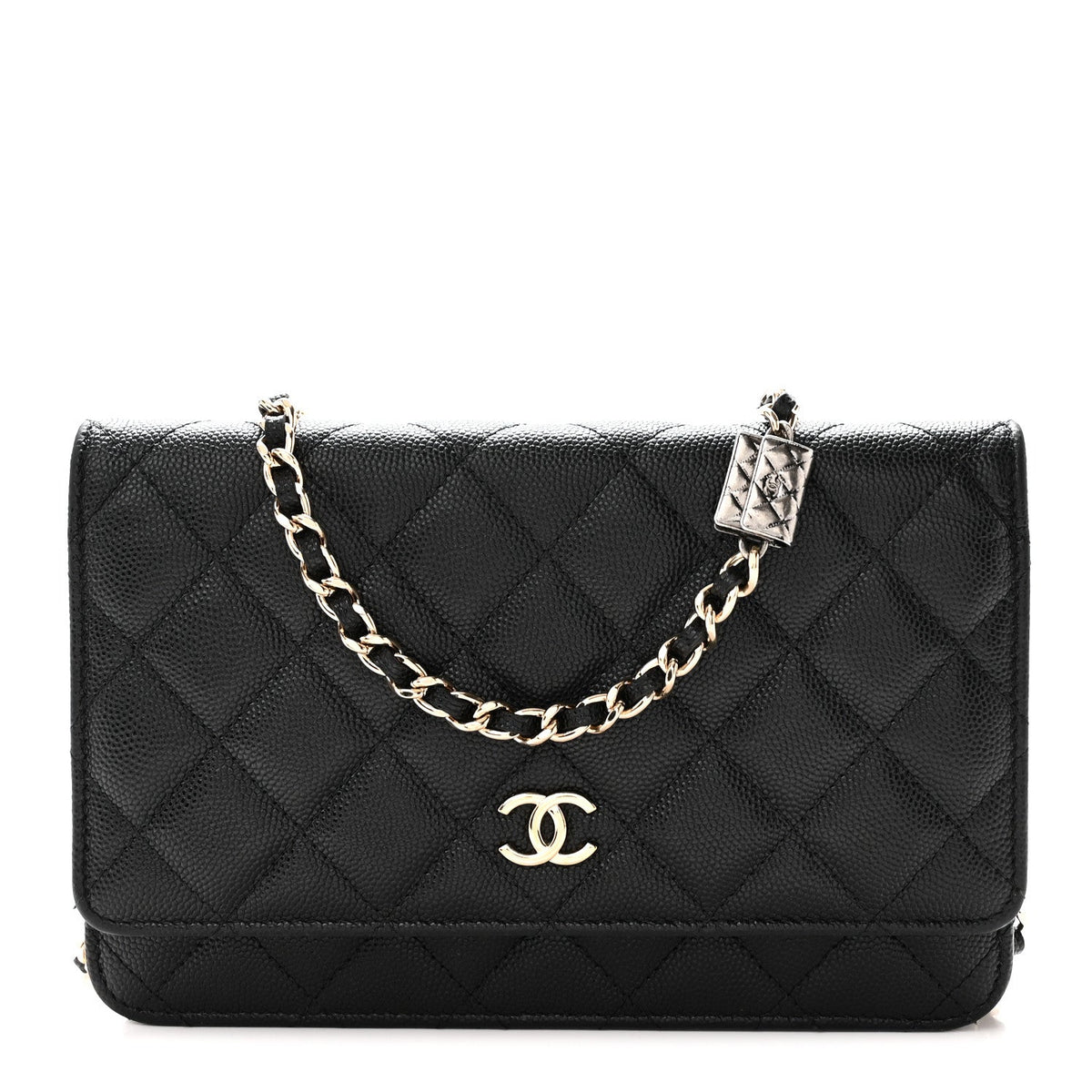 Caviar Quilted Wallet With Charms On Chain WOC Black wholesalehk.shop
