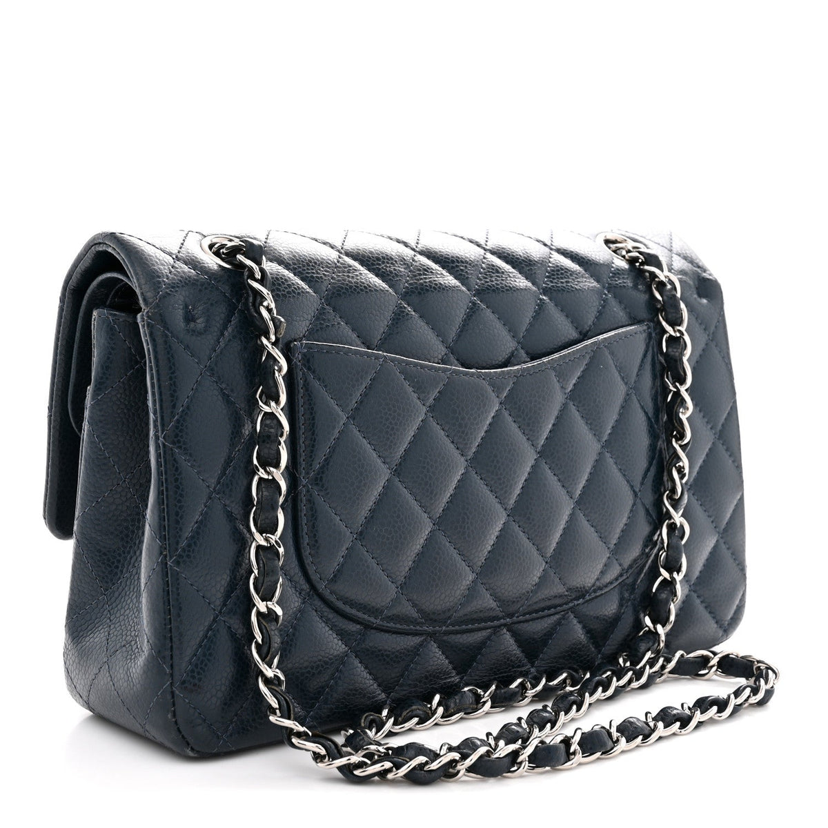 Caviar Quilted Medium Double Flap Navy wholesalehk.shop