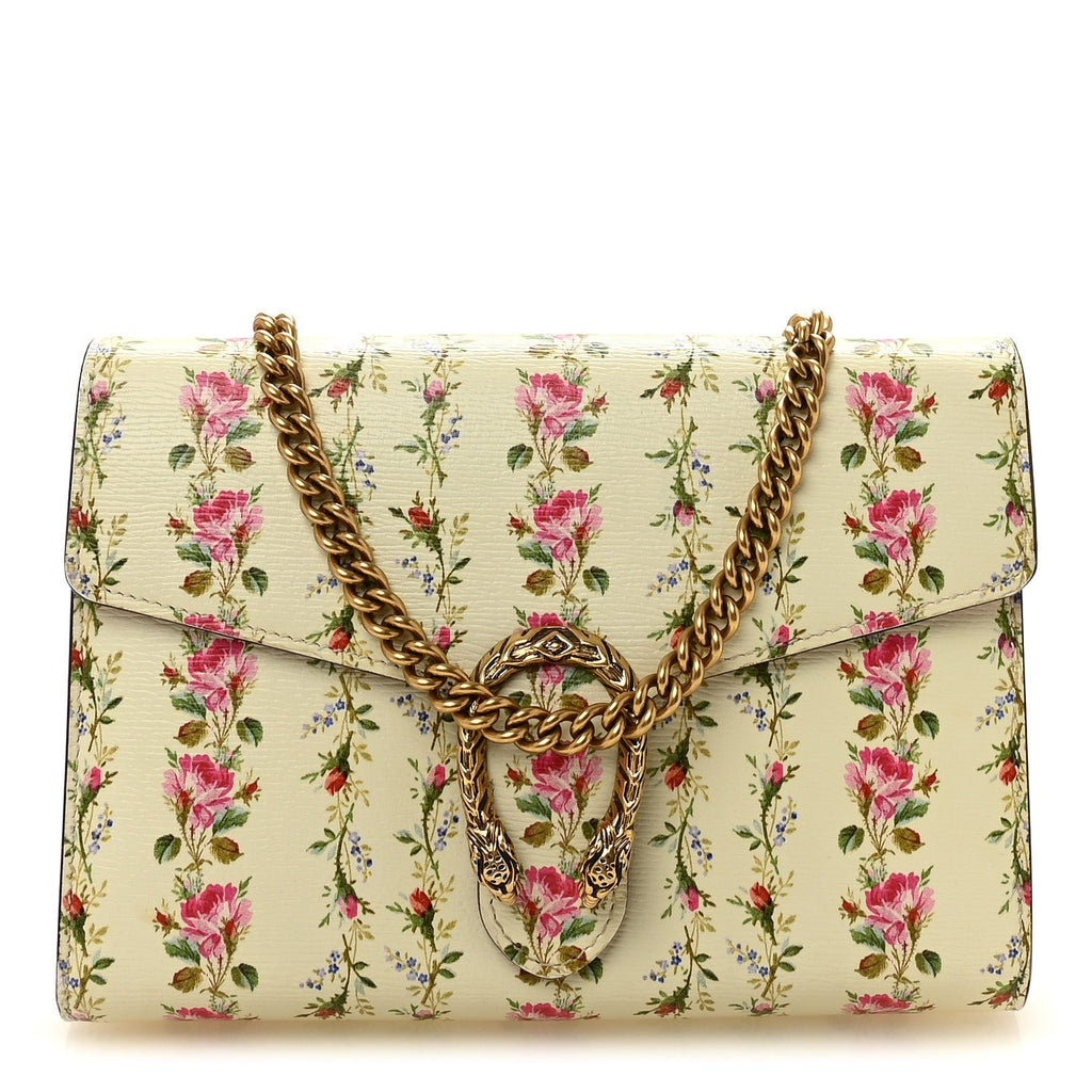 Calfskin Floral Print Mini Dionysus Chain Wallet Ivory Pink wholesalehk.shop