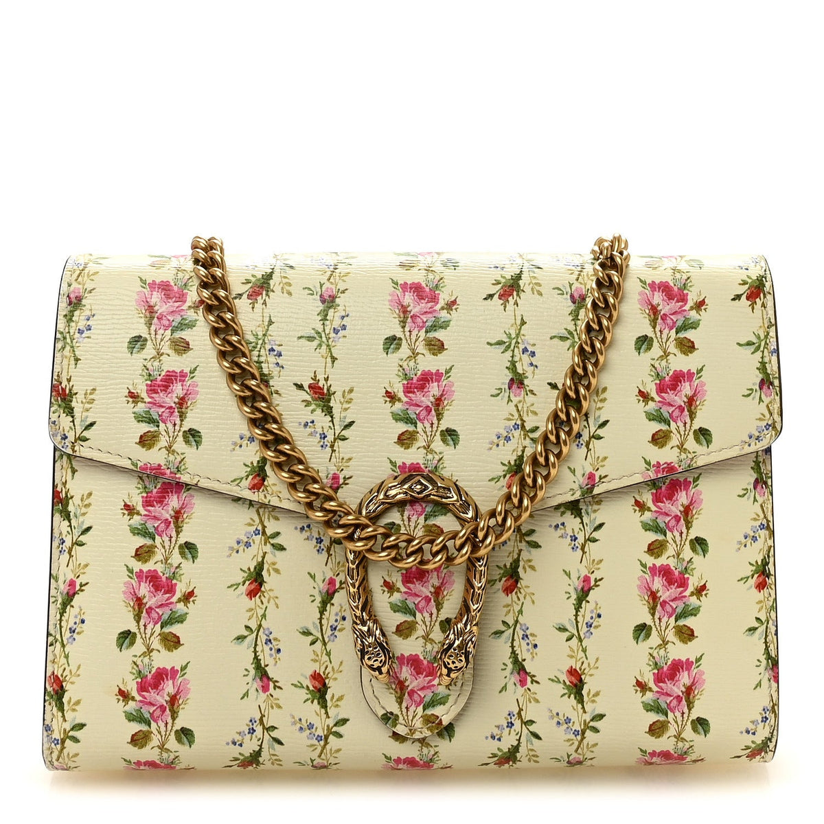 Calfskin Floral Print Mini Dionysus Chain Wallet Ivory Pink wholesalehk.shop