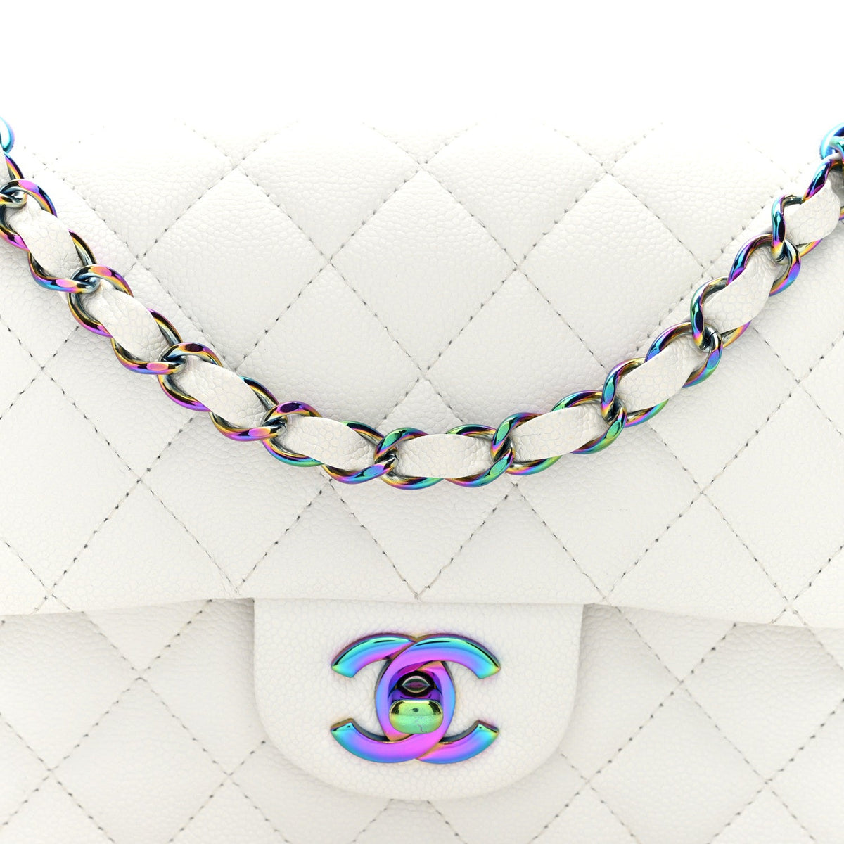 Caviar Quilted Rainbow CC Small Double Flap White wholesalehk.shop