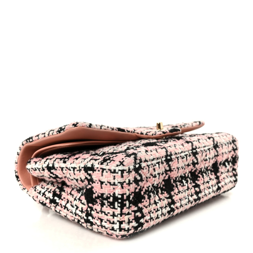 Tweed Quilted Medium Double Flap Pink Black White wholesalehk.shop