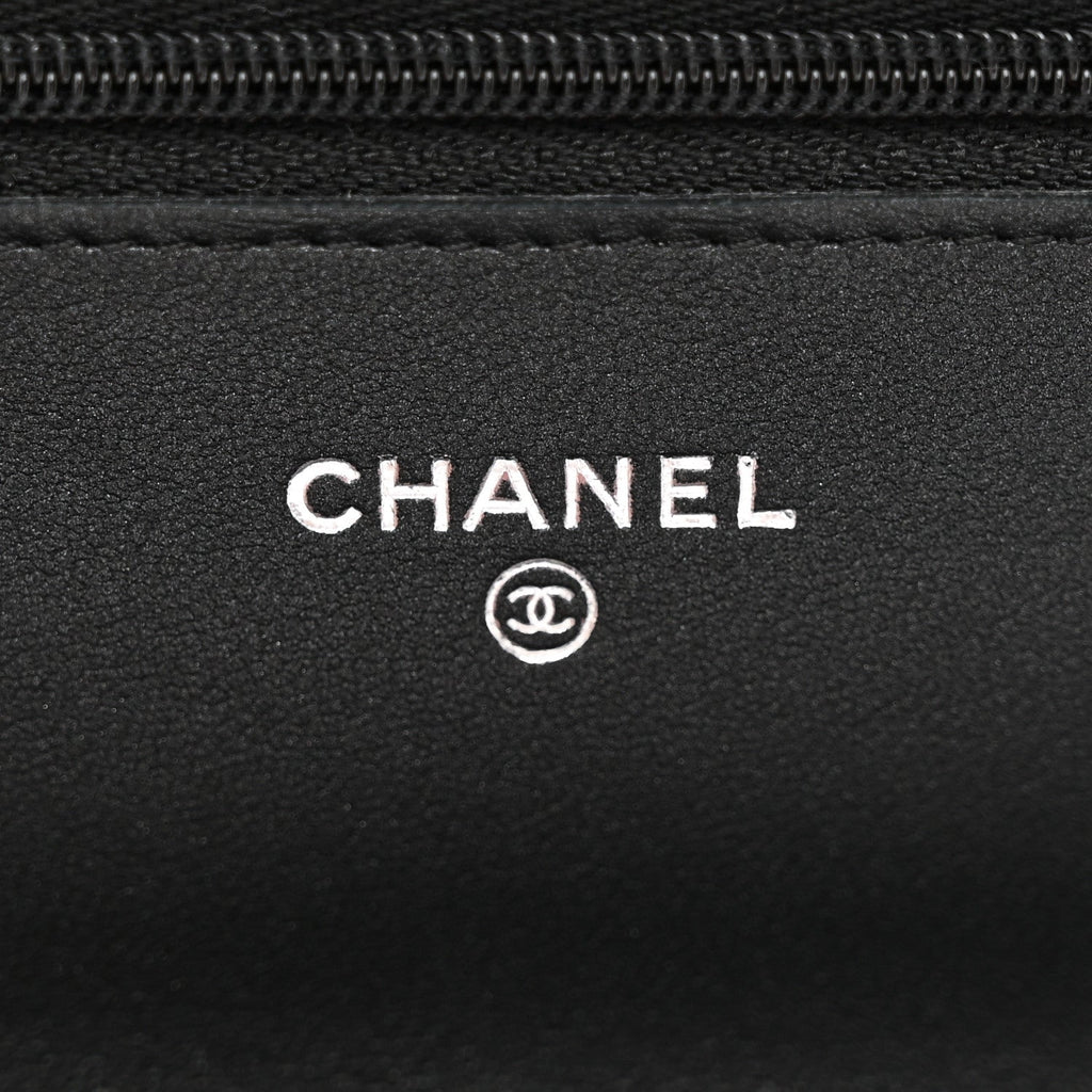 Pearly Lambskin Quilted Wallet On Chain WOC So Black wholesalehk.shop
