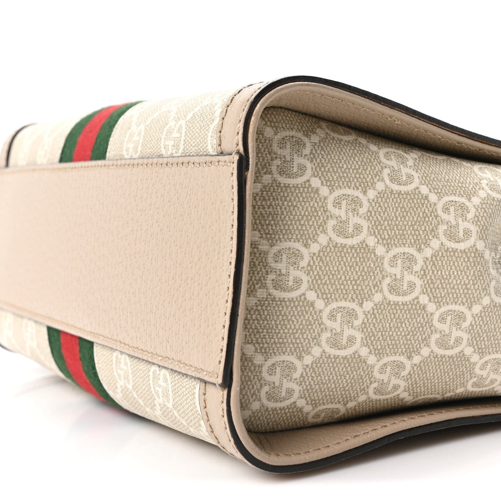 GG Supreme Monogram Textured Dollar Calfskin Web Small Ophidia Tote Bag Beige Mystic White Oatmeal wholesalehk.shop