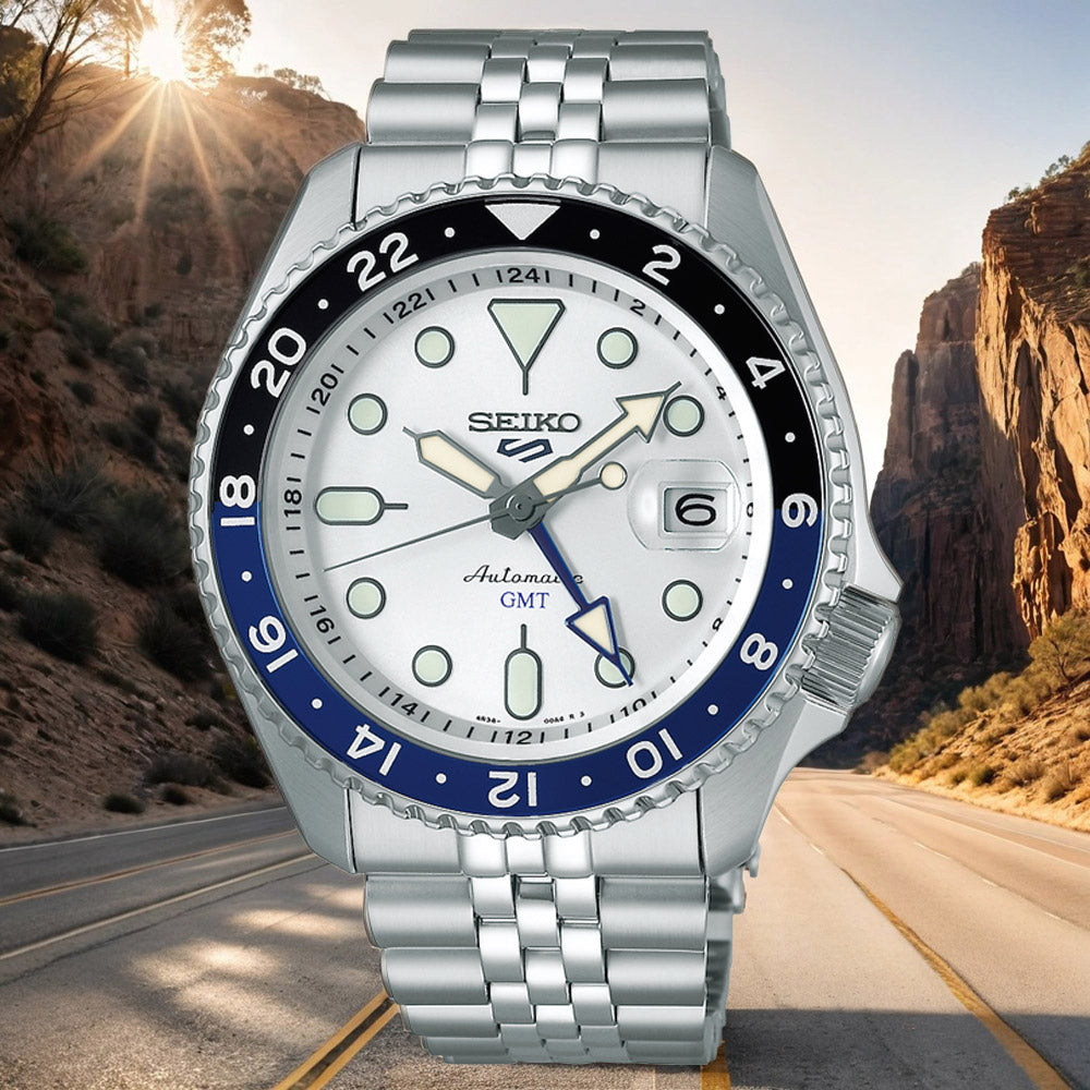Seiko 5 Sports SKX GMT Automatic Sky Blue Dial Silver Steel Strap Watch For Men - SSK033K1 wholesalehk.shop