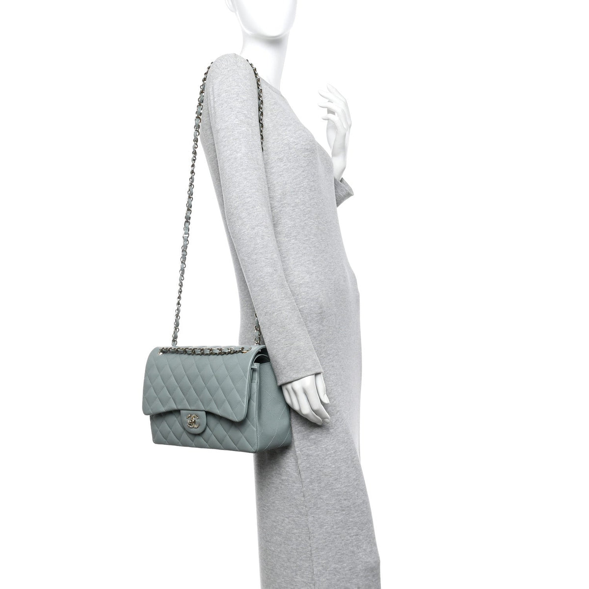 Caviar Quilted Jumbo Double Flap Light Blue wholesalehk.shop