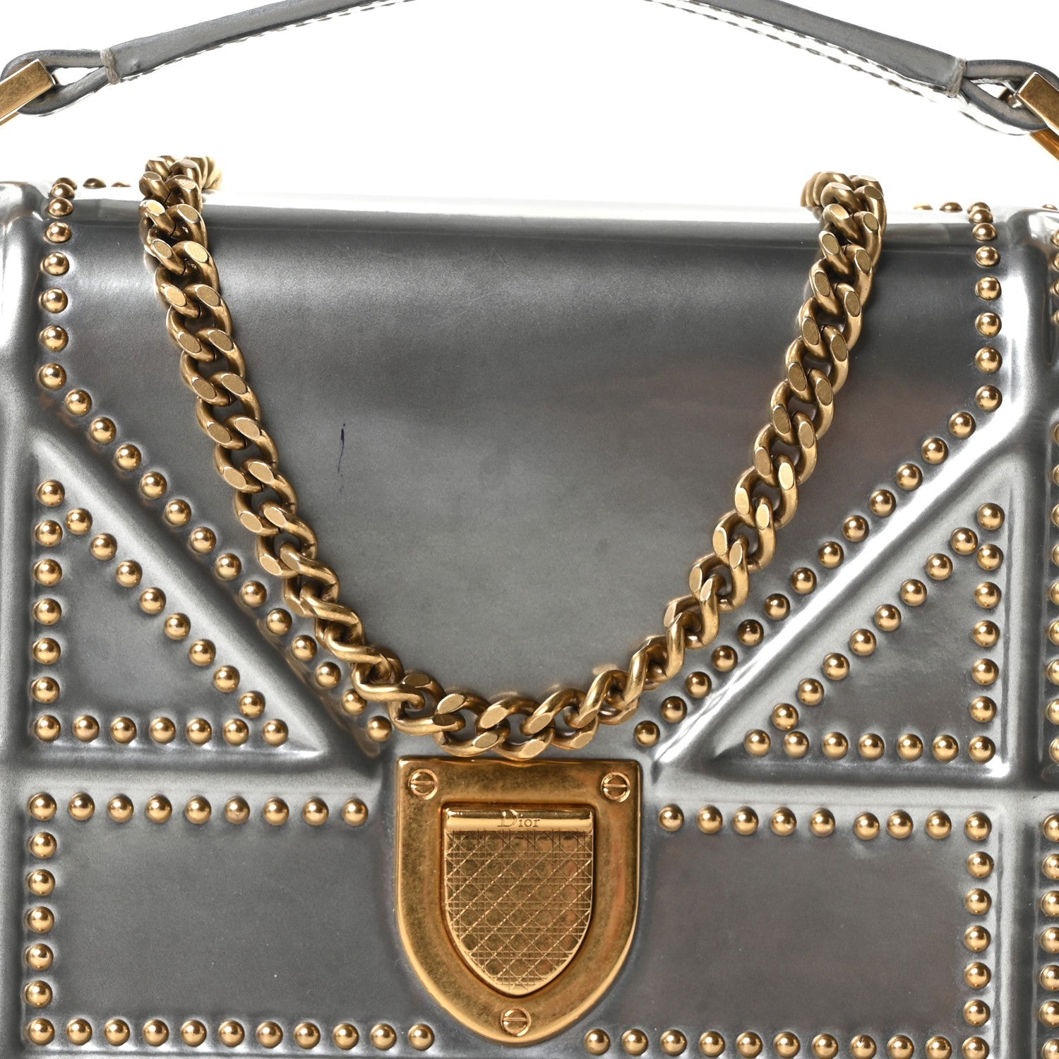 Metallic Patent Studded Diorama Top Handle Wallet on Chain Pouch Silver ¡§ Direct shipment via from wholesalehk.shop
