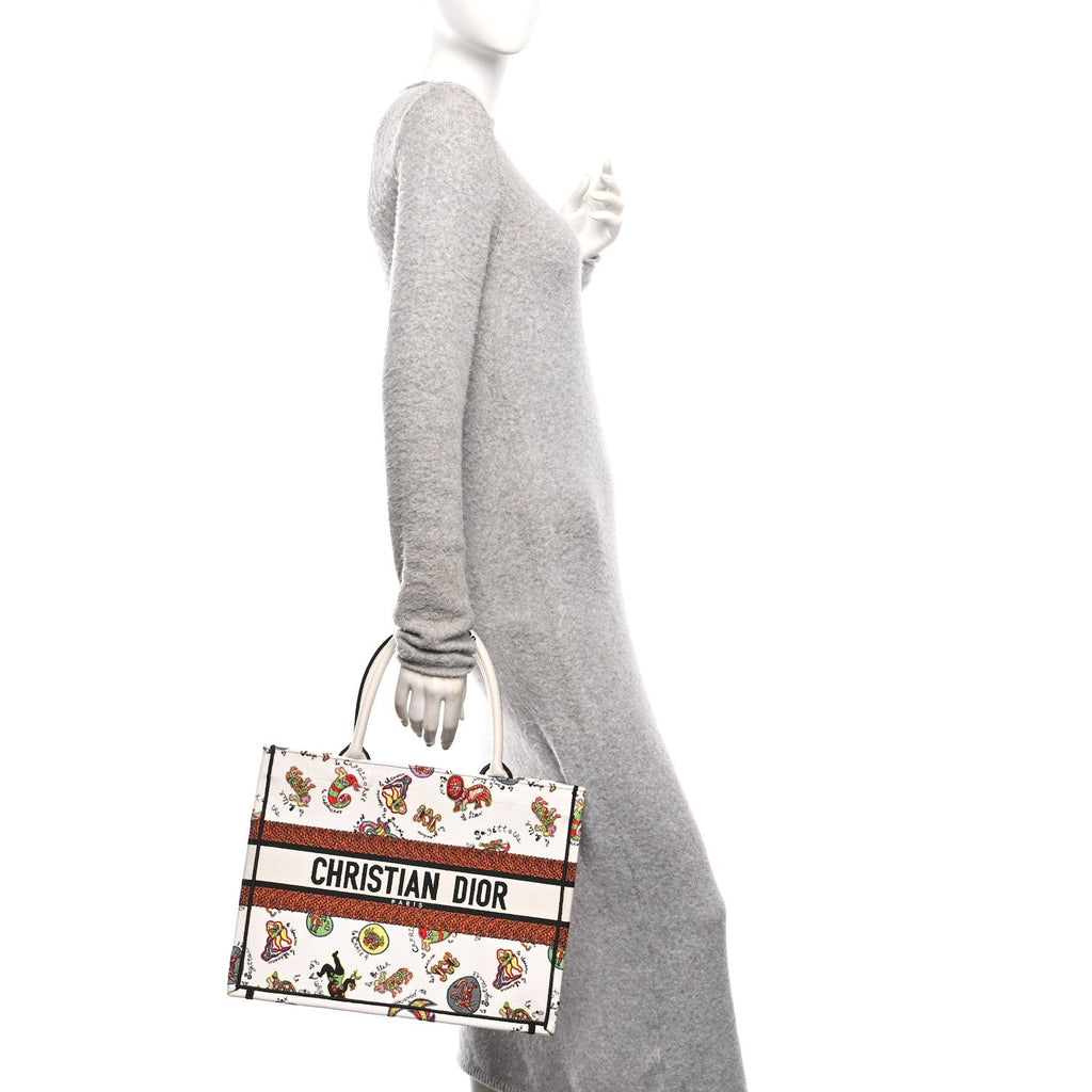 Canvas Embroidered Dragon Zodiac Medium Book Tote White Multicolor £¨ Direct shipment via from wholesalehk.shop