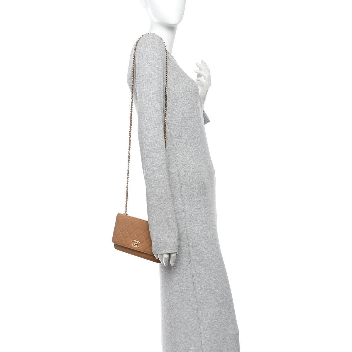 Lambskin Quilted Trendy CC Wallet On Chain WOC Beige wholesalehk.shop
