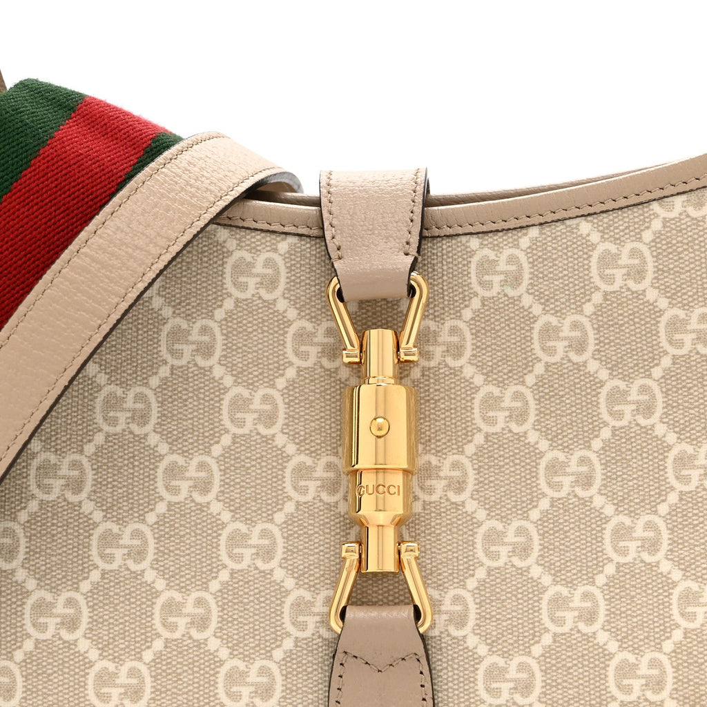 GG Supreme Monogram Textured Dollar Calfskin Web Small Jackie 1961 Hobo Beige Mystic White Oatmeal £¨ Direct shipment via from wholesalehk.shop