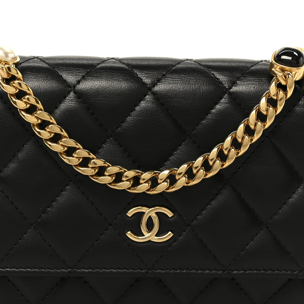 Lambskin Quilted CC Pearl Enamel Clutch on Chain WOC Black wholesalehk.shop