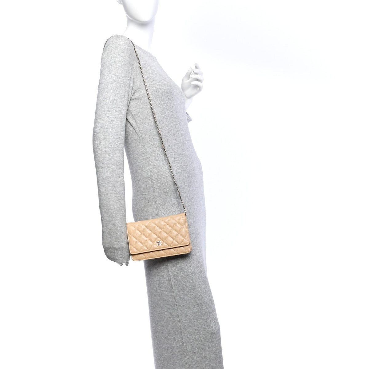 Caviar Quilted Wallet on Chain WOC Beige wholesalehk.shop