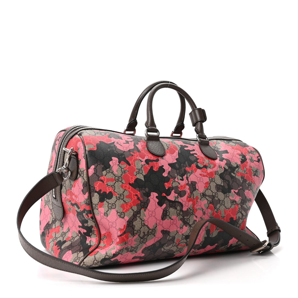 GG Supreme Monogram Camouflage Textured Dollar Calfskin Medium Savoy Duffle Bag Beige Pink Red wholesalehk.shop