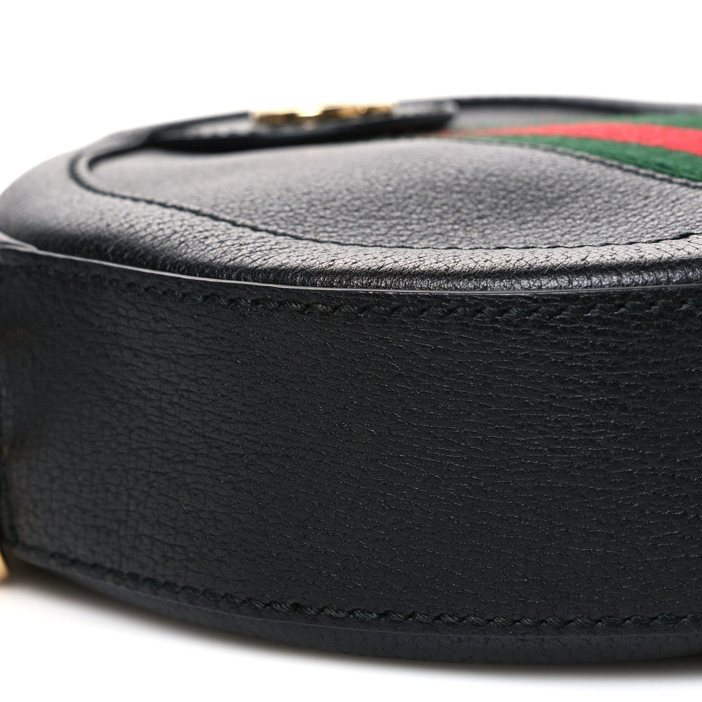 Grained Calfskin Web Mini Ophidia Round Shoulder Bag Black wholesalehk.shop