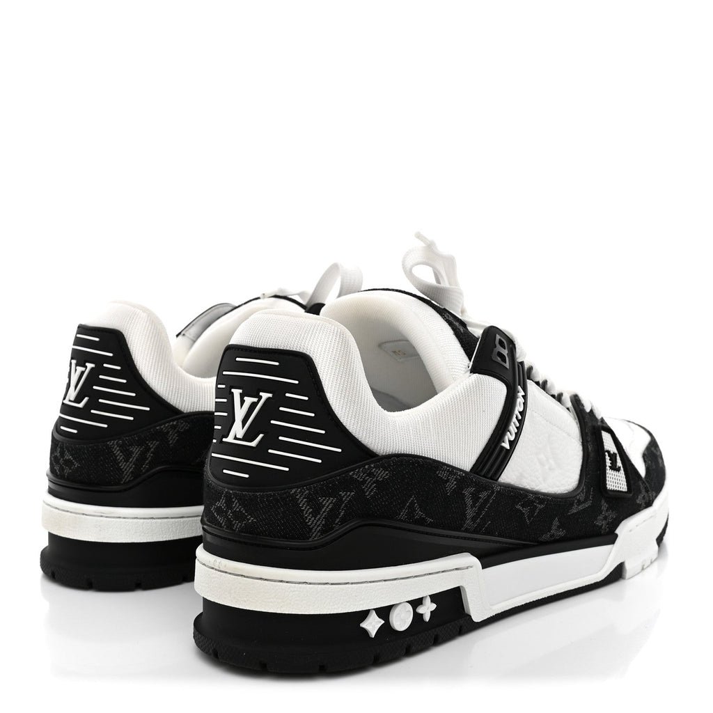 Calfskin Embossed Monogram Denim Mens LV Trainer Sneakers 10 Black £¨ Direct shipment via from wholesalehk.shop