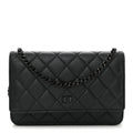 Pearly Lambskin Quilted Wallet On Chain WOC So Black wholesalehk.shop
